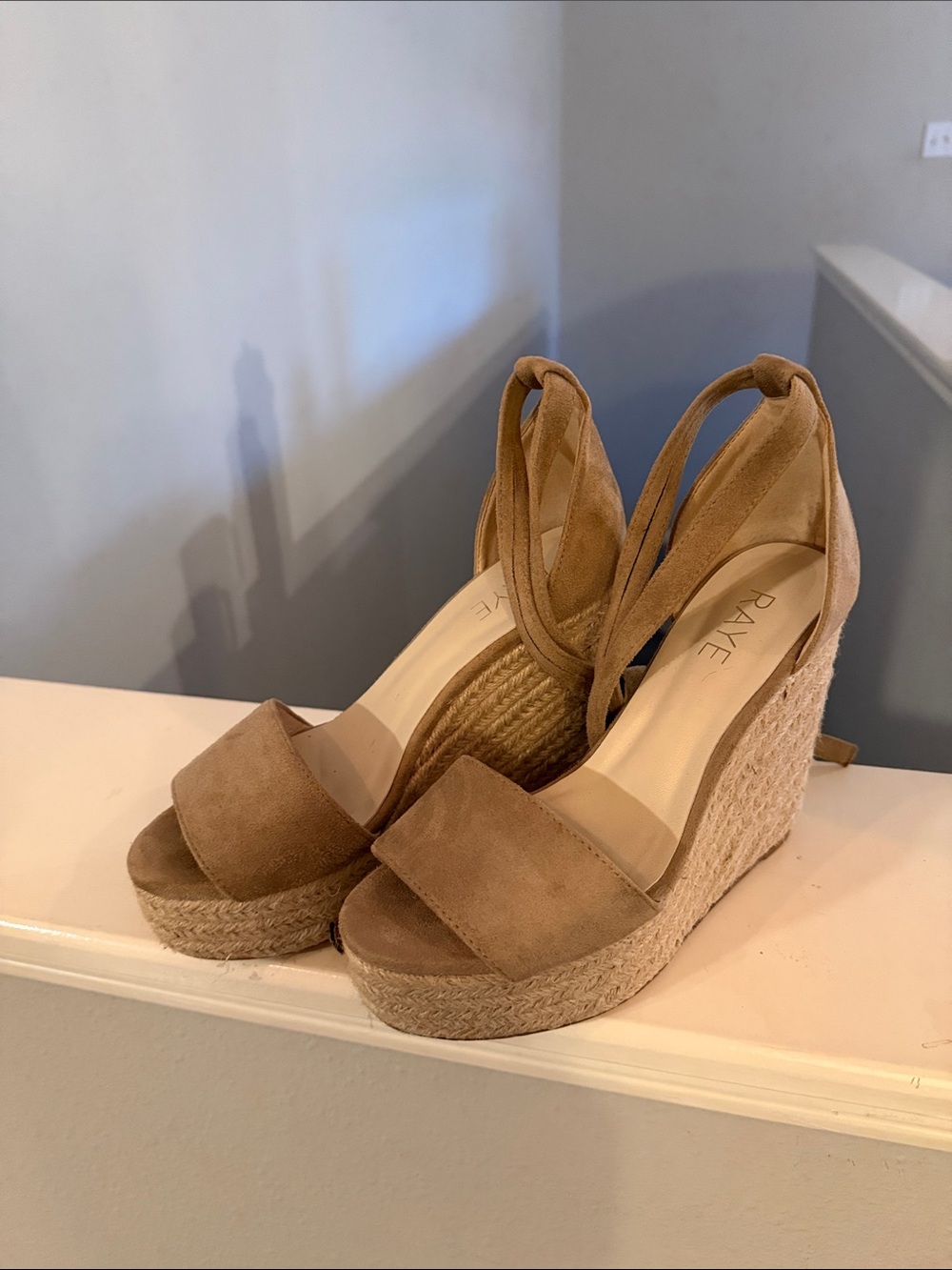 RAYE Taupe Suede Espadrille Wedge Sandals